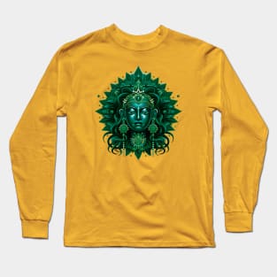 Radiant Goddess Green Tara: Mandalic Portrait of Divine Beauty Long Sleeve T-Shirt